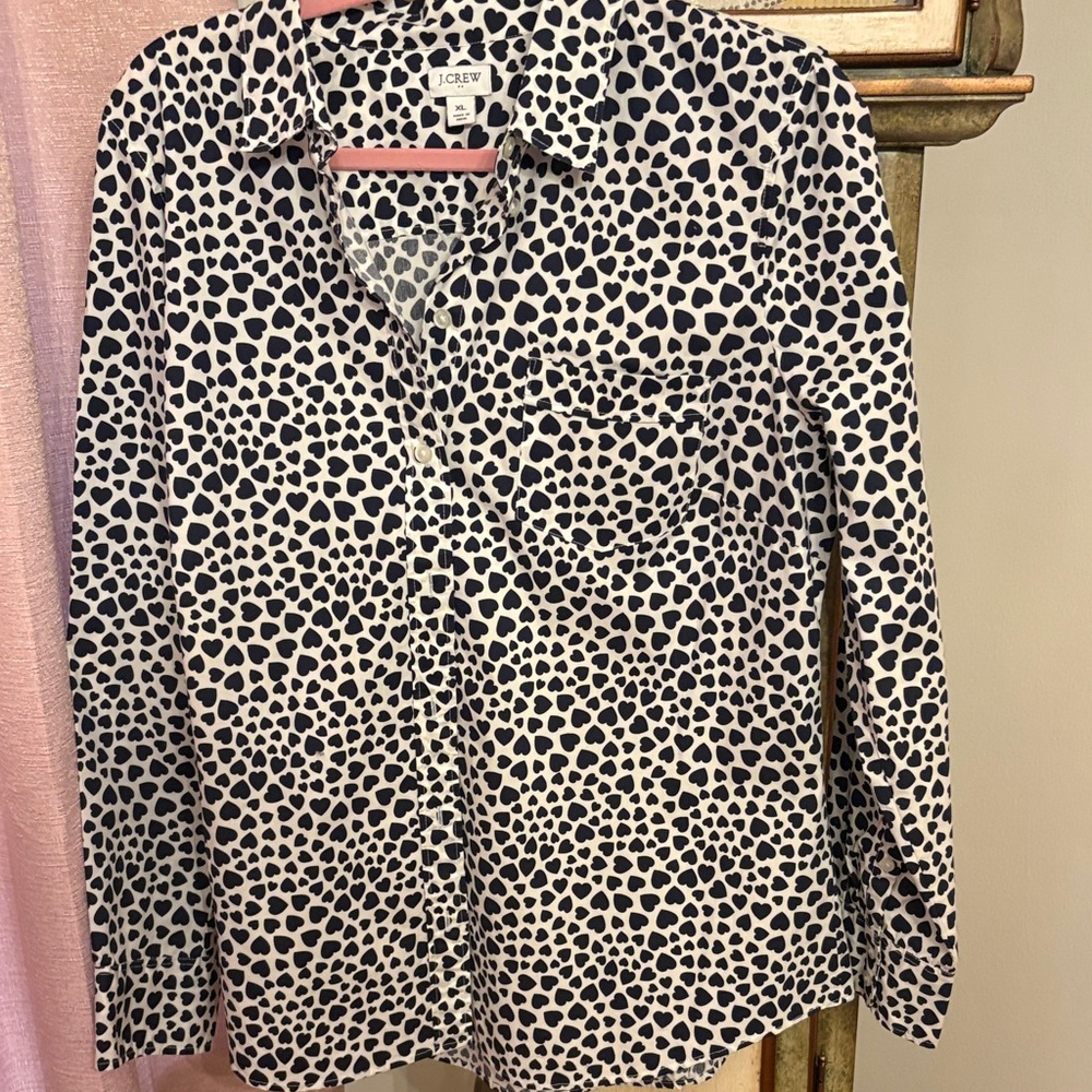 J Crew  Black and White heart Print Shirt